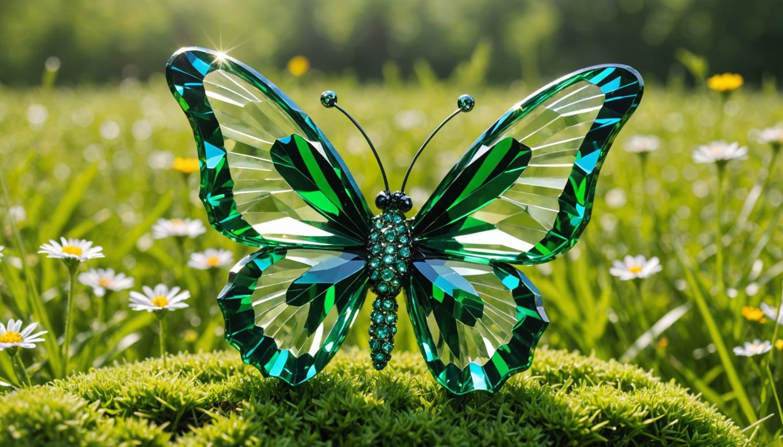 Vibrant Butterfly Figurine Sparkles in Jewel-Toned Meadow