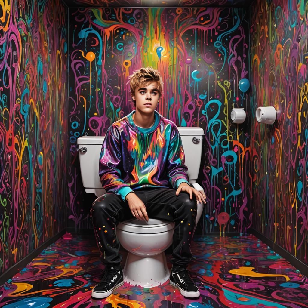 Justin Bieber on Toilet: Ayahuasca Psychedelic Art