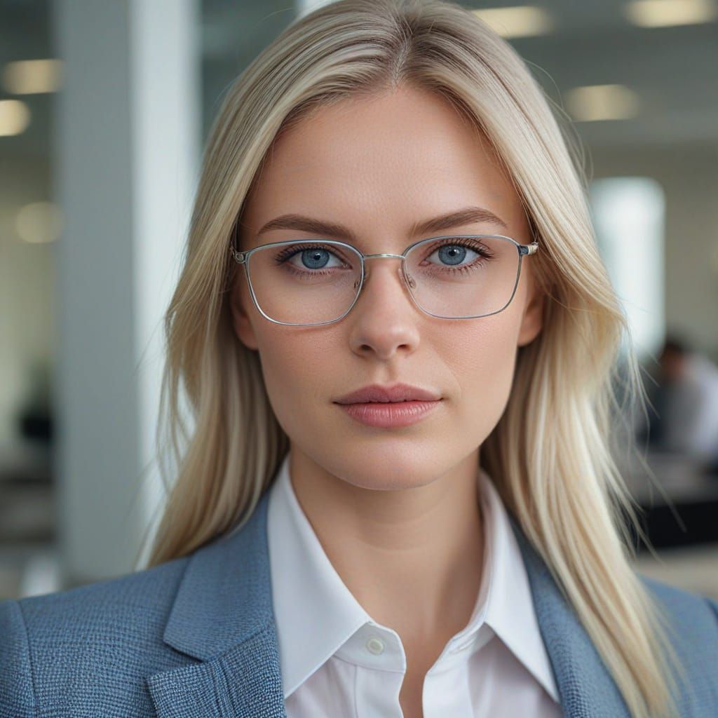Hyperrealistic Portrait of a Blonde Woman in Business Attire