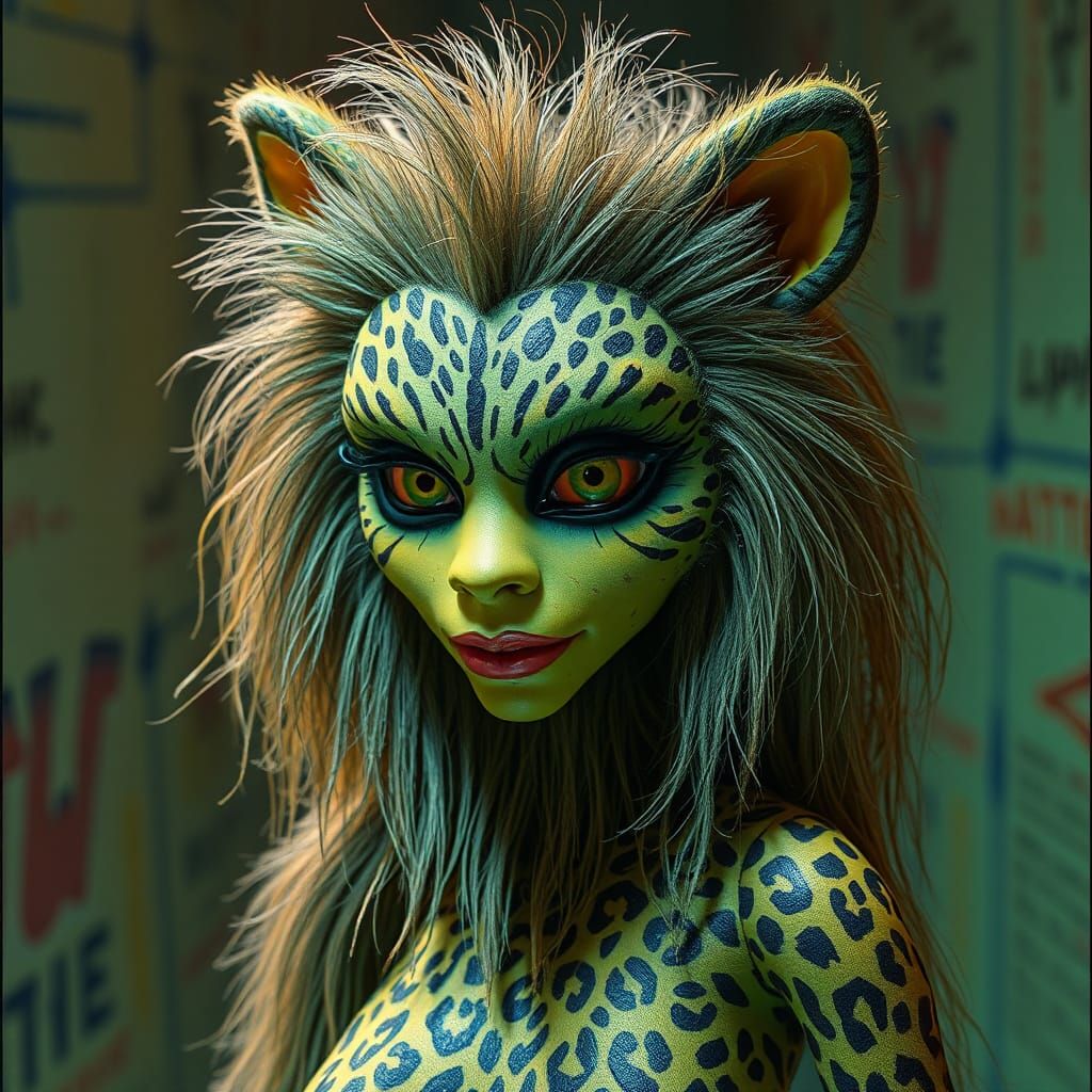 Leopard Sasquatch Barbie: Surreal Sci-Fi Cubism Artwork