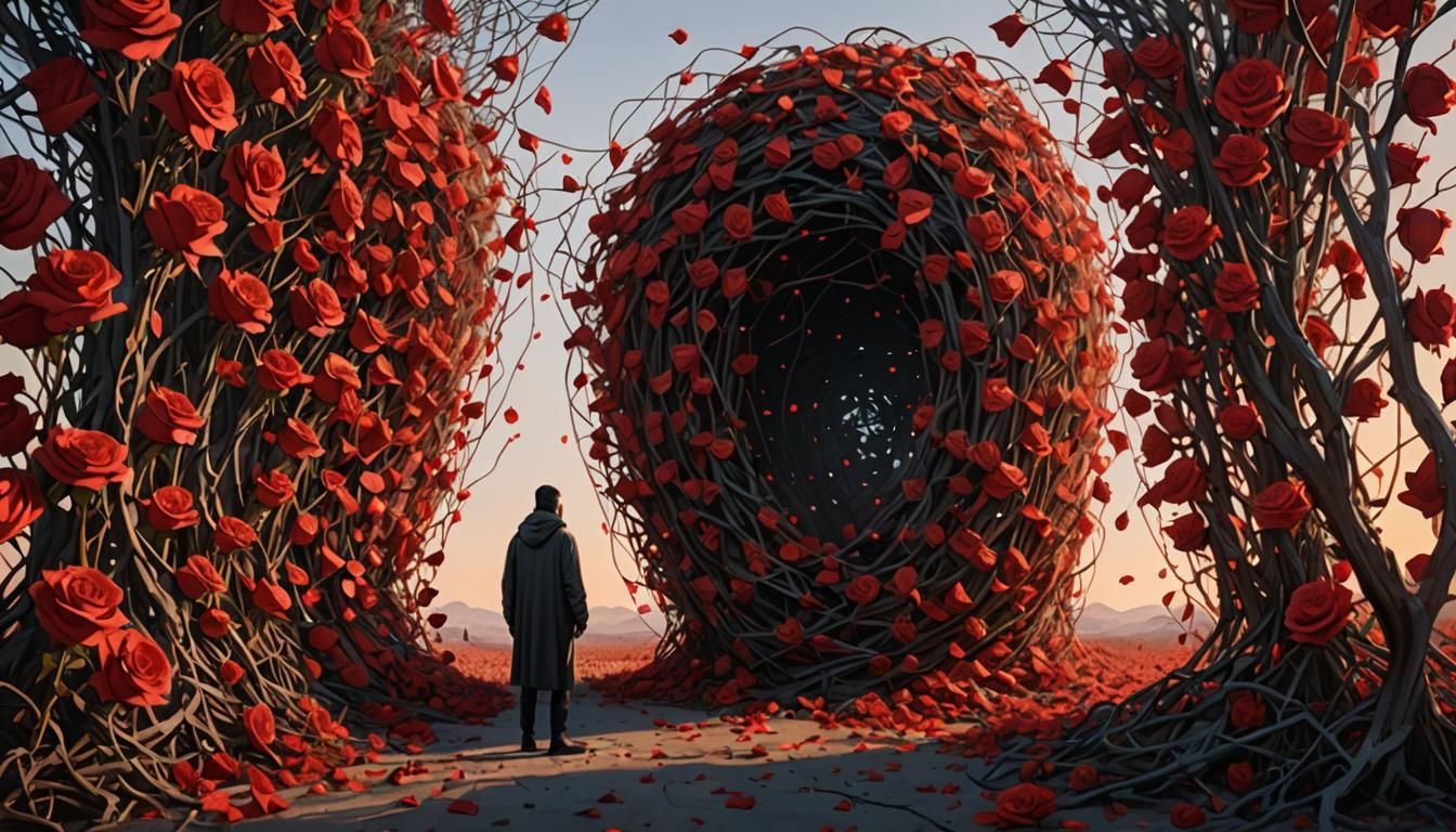 Biomechanical Rebirth: Emerging from Roses and Flags