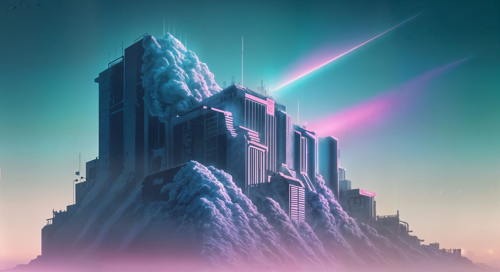 Vaporwave Fantasy Painting with Rough Texture