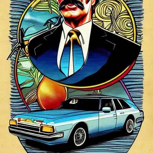 Tom Selleck Art Nouveau Portrait in Retrofuturism Style