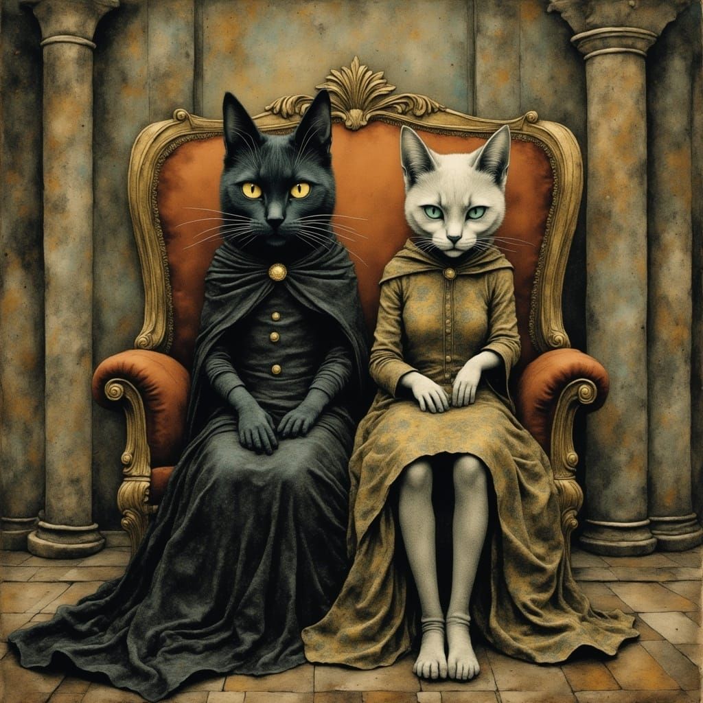 Siamese Cat King and Queen in Dutch Masters Style