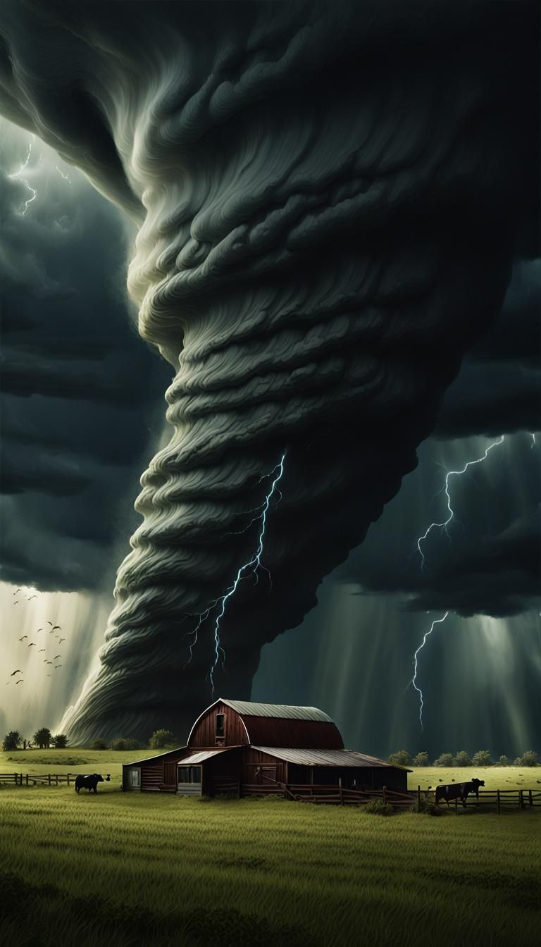 Tornado Devastates Dairy Farm: Hyperrealistic Catastrophe