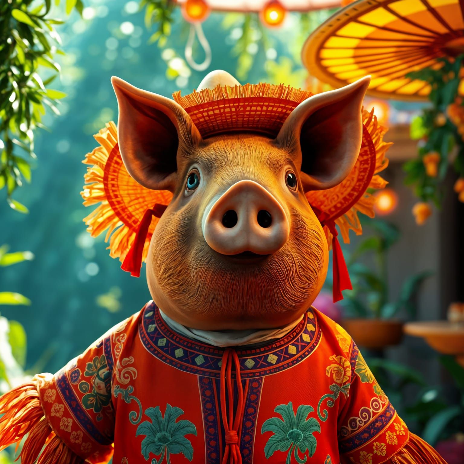 Colorful Pig Piñata in Mexican Summer, Detailed Art