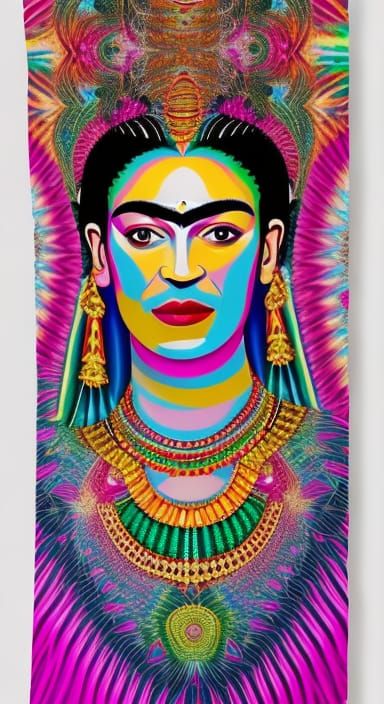 Psychedelic Rainbow Portrait in Frida Kahlo Style