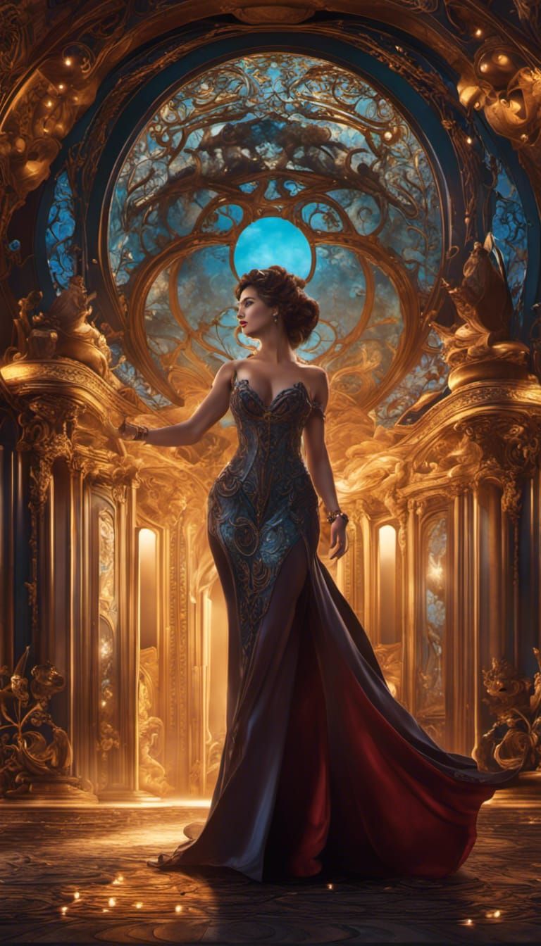 Elegant Curvaceous Lady in Art Nouveau Style