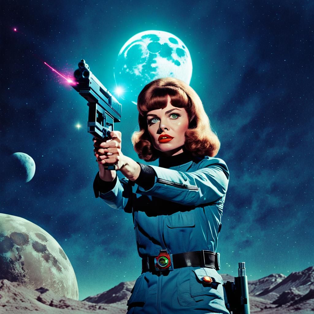 Retro Sci-Fi Book Cover with Laser Gun