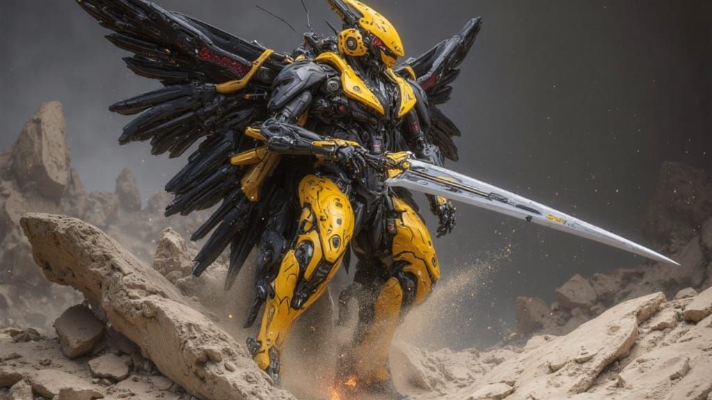 Cybernetic Samurai in Mid-Air Combat