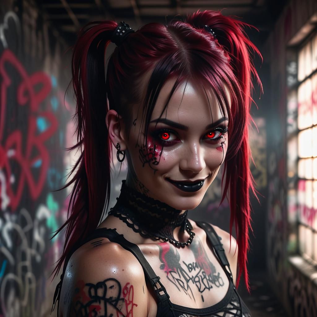 Gothic Punk Woman Dancing in Urbex Bunker