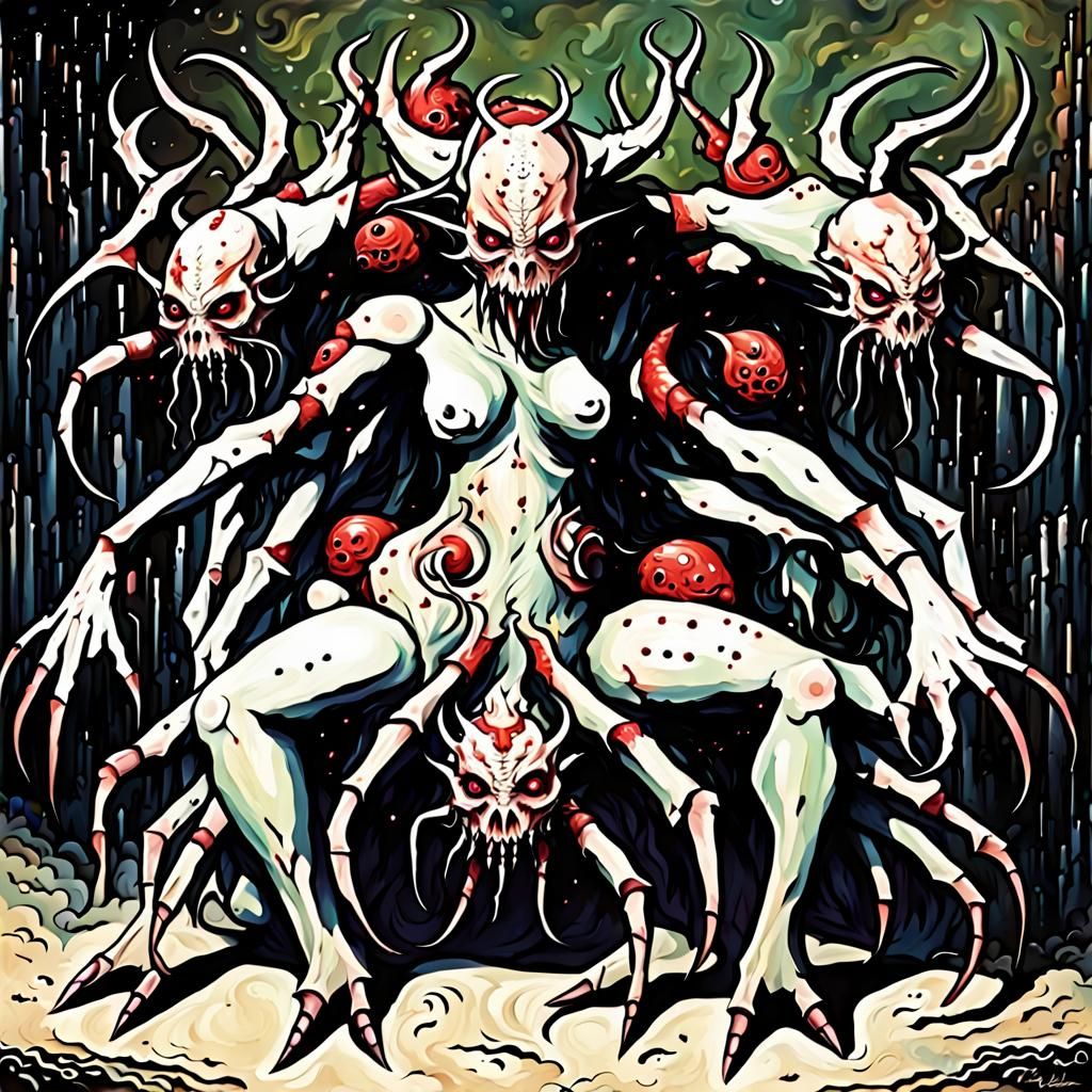 Nightmarish Daemon Fusion Inspired by Giger and Doré