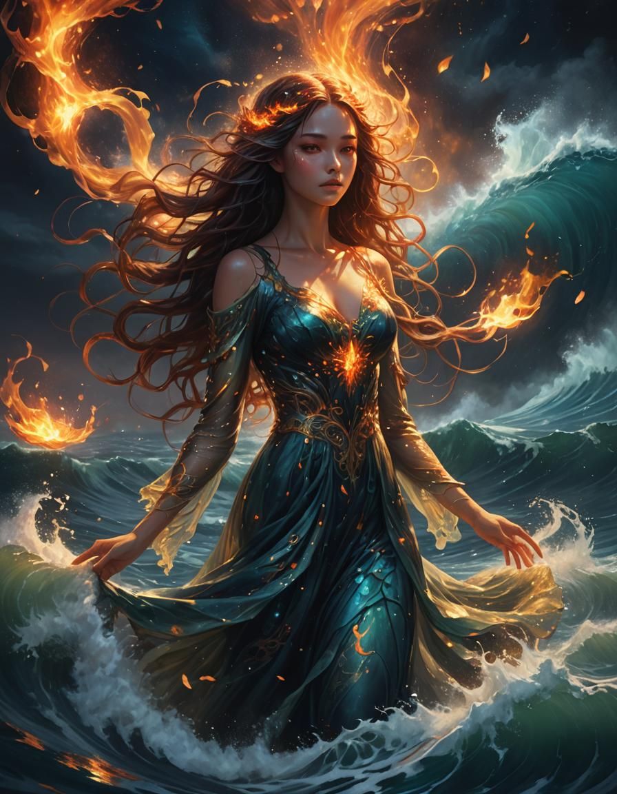 Ocean Nymph of Fire and Water: Digital Painting