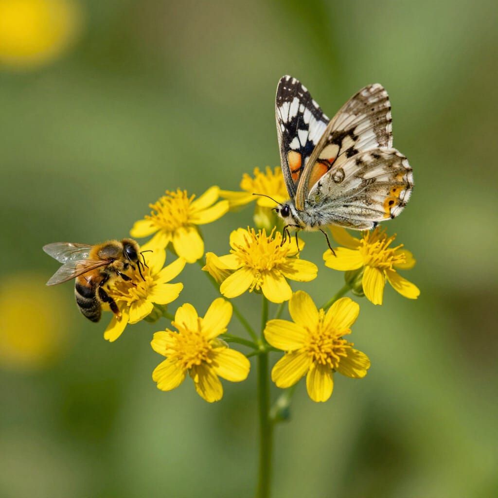 Dandelions with Butterflies and Bees