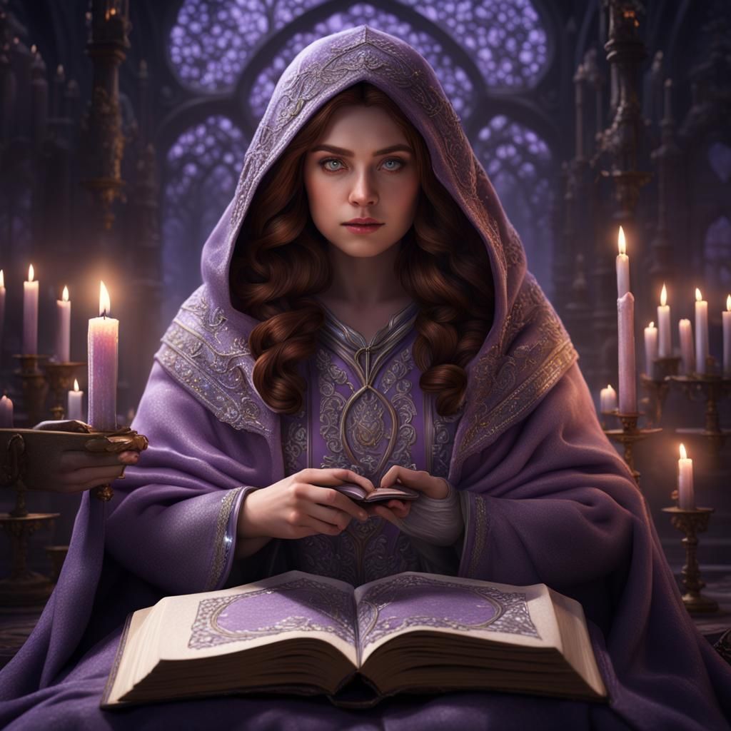 Mystical Woman with Book, Detailed Matte Painting