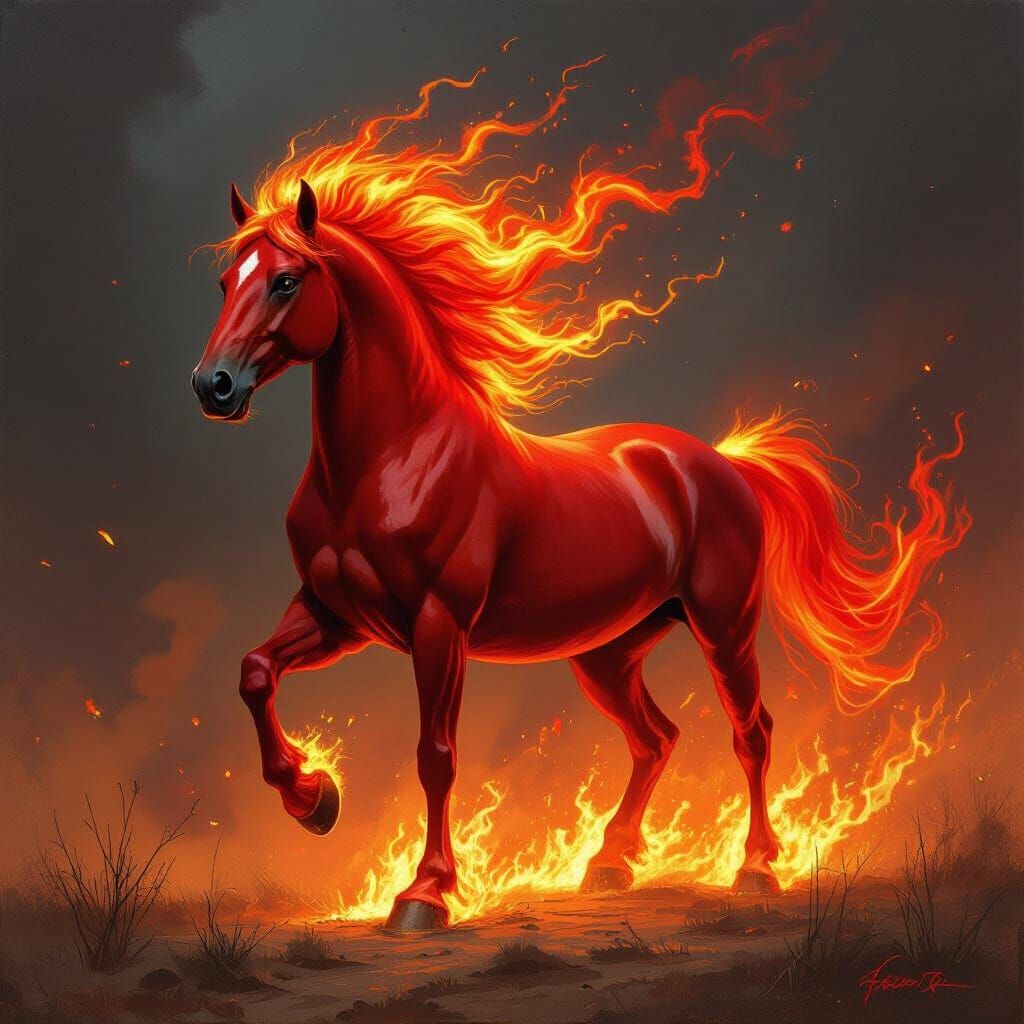 Majestic Fire Horse with Blazing Mane in Dramatic Style