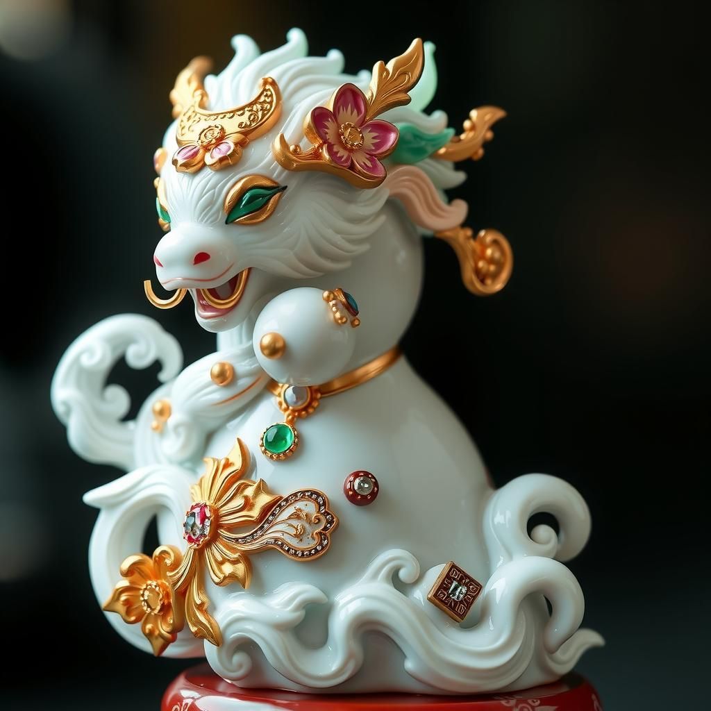 Luminous Porcelain Figurine in Oriental Art Style