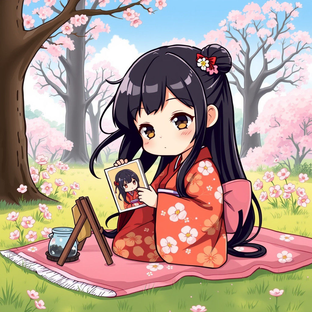 Chibi Woman Painting in Manga Style