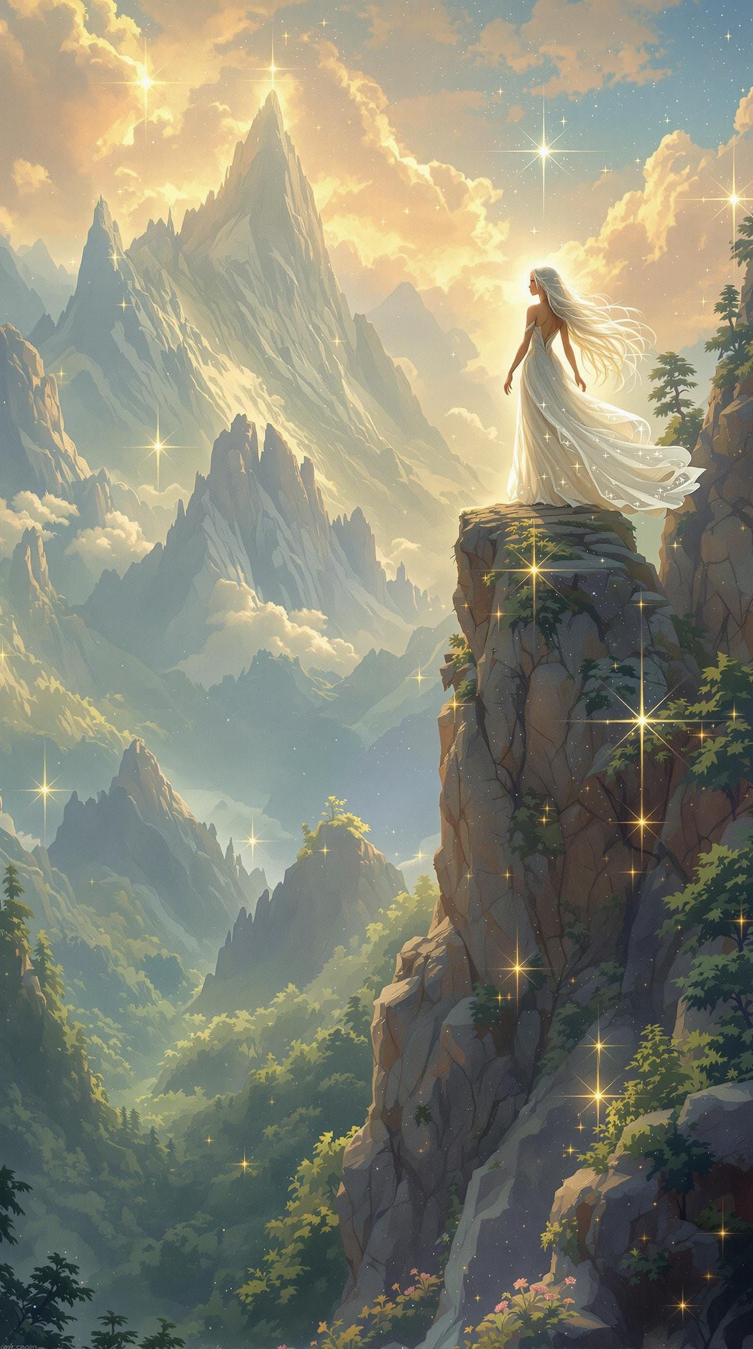 Celestial Goddess Overlooking Enchanted Forest in Fairytale ...