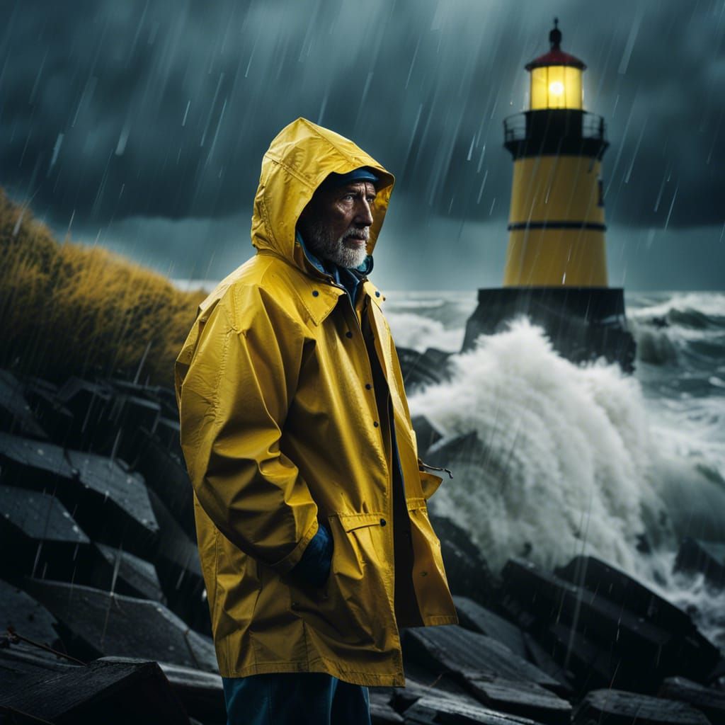 Maine Fisherman in Storm, Cinematic Photography