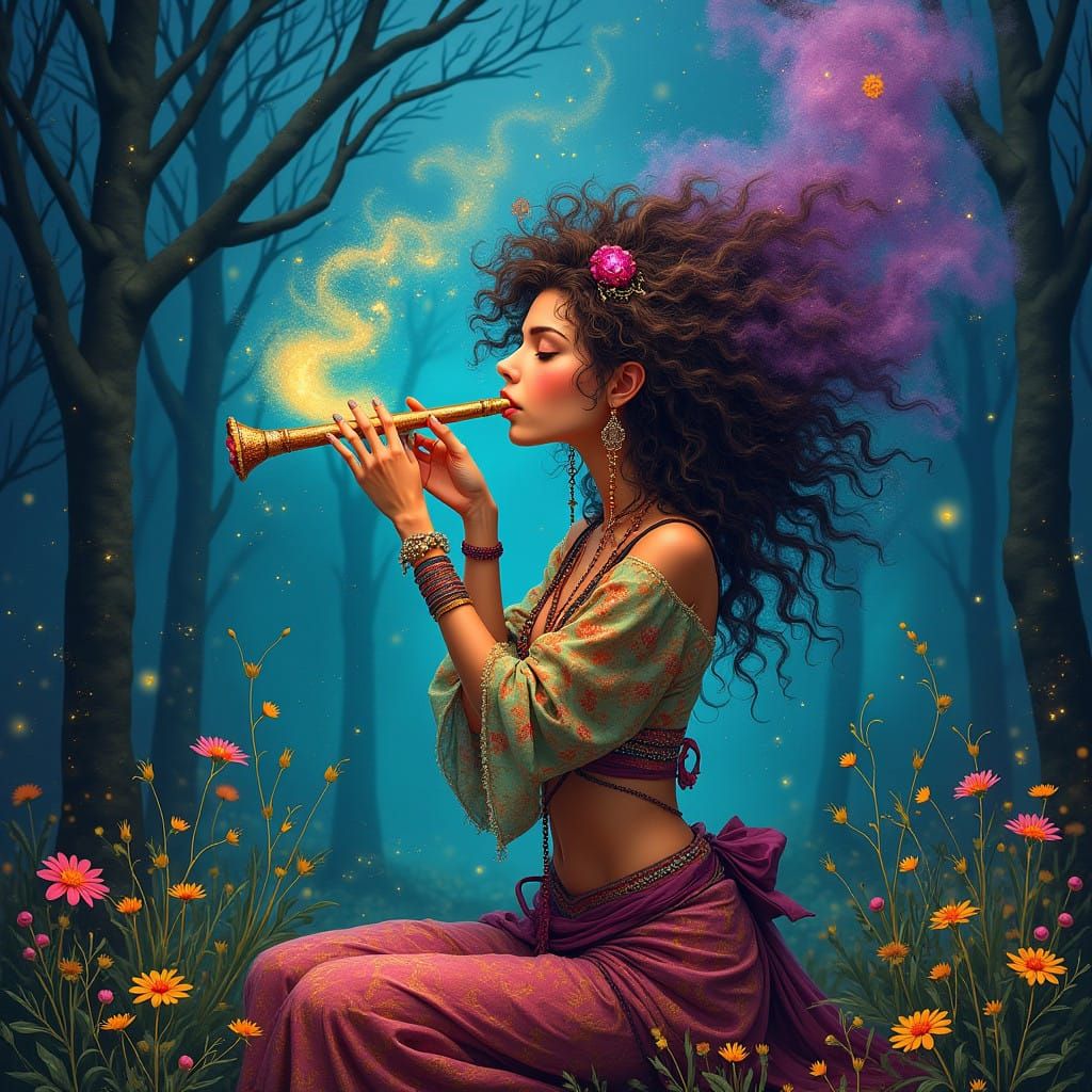 Whimsical Gypsy Dreamweaver in Ethereal Forest