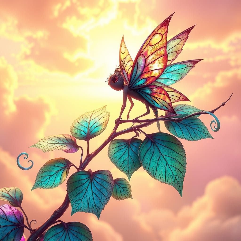 Ethereal Fairy Amidst Vibrant Fractal Leaves in a Dreamlike ...