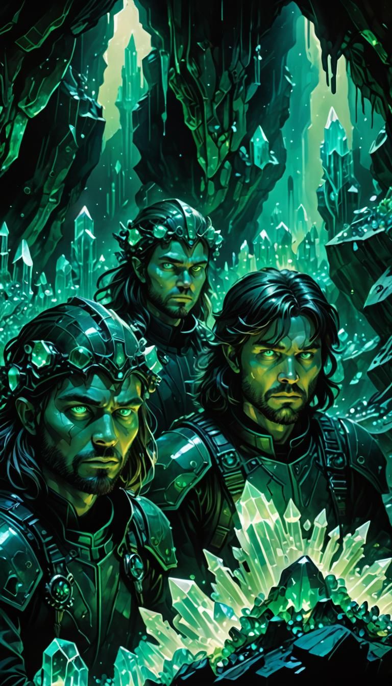 Glowing Crystals Light Dark Fantasy Cave