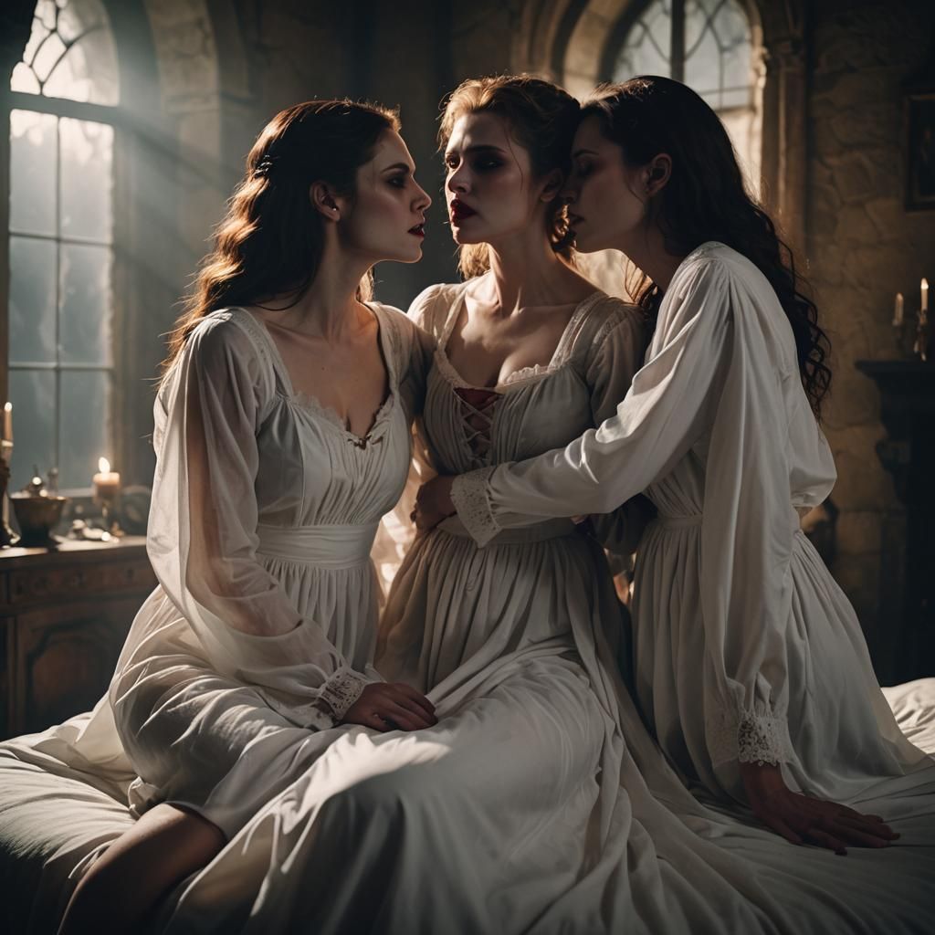Vampire Kiss in Gothic Horror Film Still