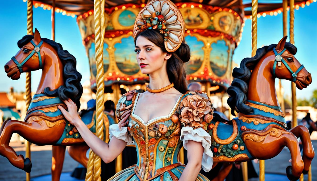 Surreal Woman with Carousel Headpiece
