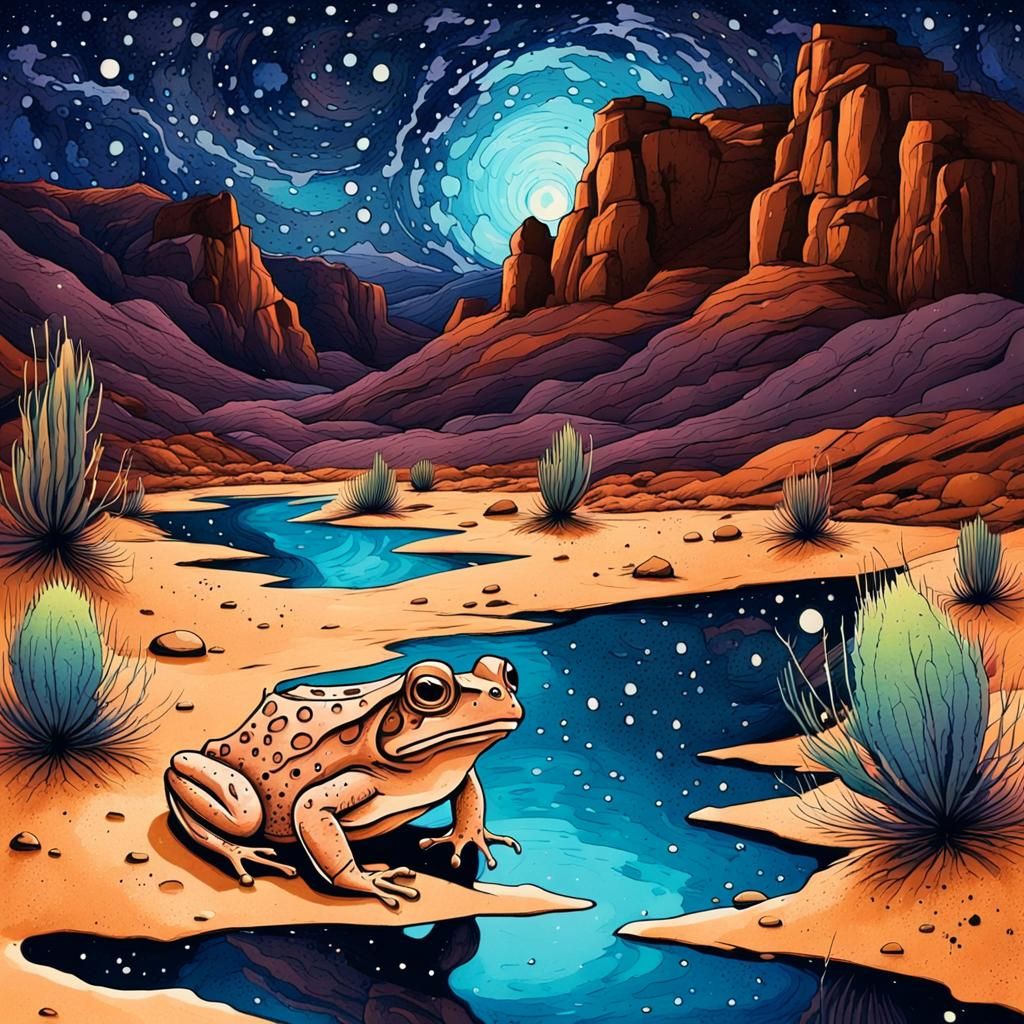 Desert Toad in Canyon, Ink Splatter Art