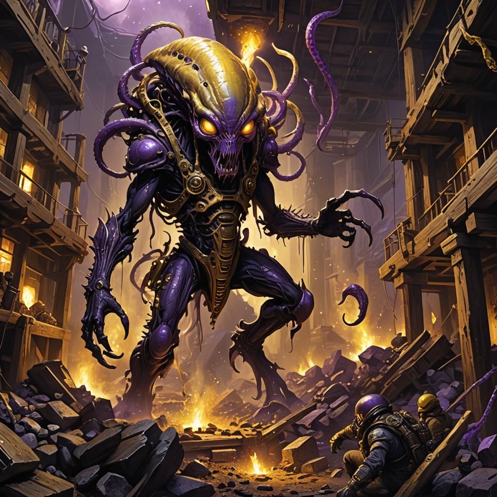 Gunker Alien Invasion in Dark Fantasy Style