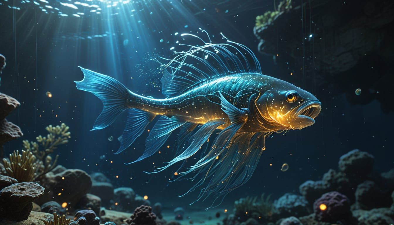 Diver Explores Underwater Ruins in Hyper-Realistic Style