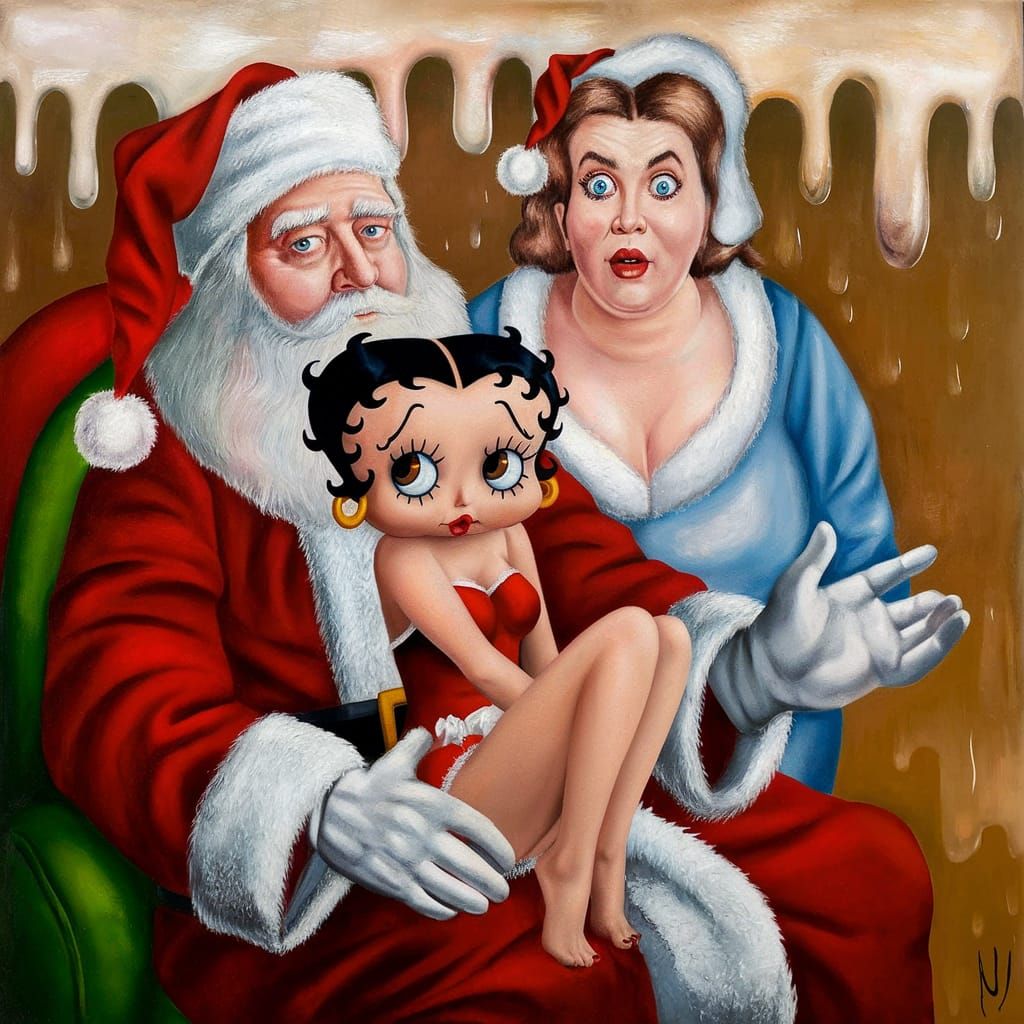 Betty Boop and Santa in Surrealist Art Style