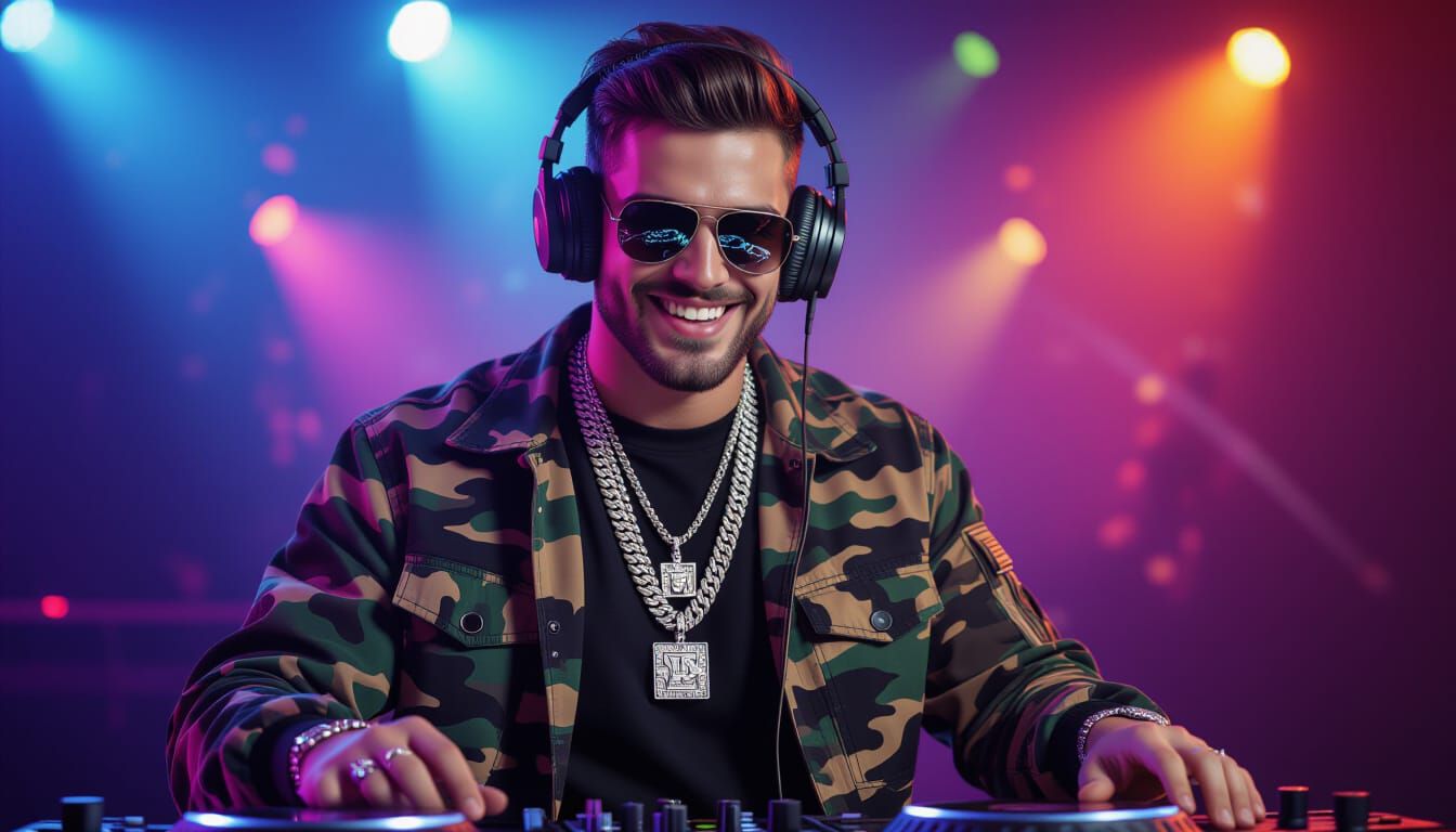 Energetic DJ Performance in Vibrant Nightclub Scene