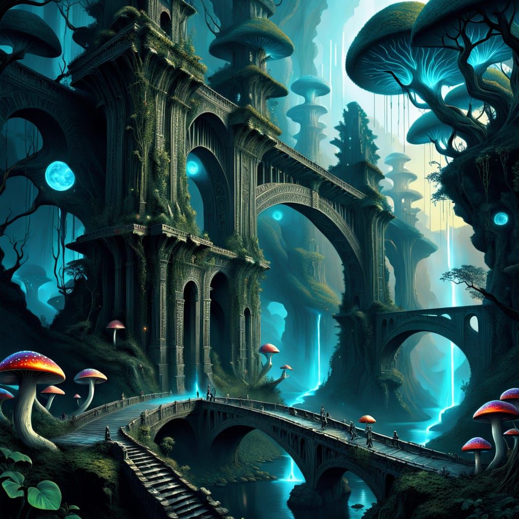 Surreal Bridge Between Nature and Code