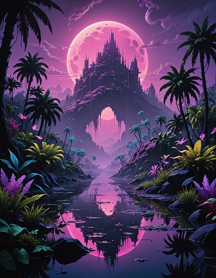 Crystal Frog Beasts in Moody Neon Swamp