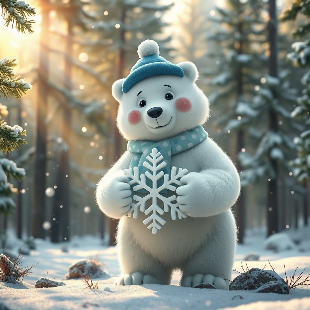 Whimsical Winter Bear in Forest Wonderland