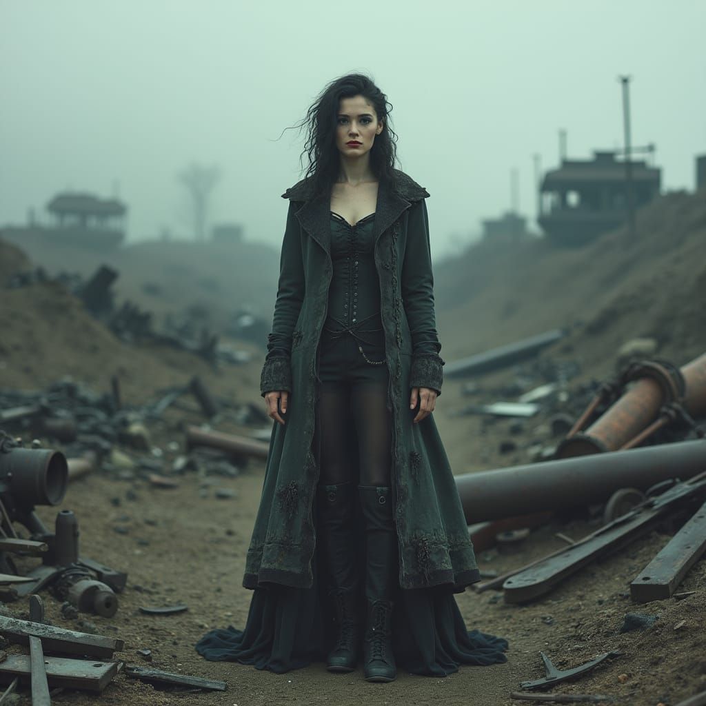 Post-Apocalyptic Woman in Desolate Landscape