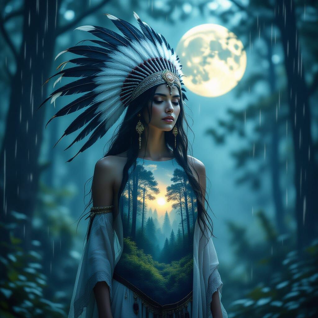 Mystical Forest Wanderer in Ethereal Moonlight