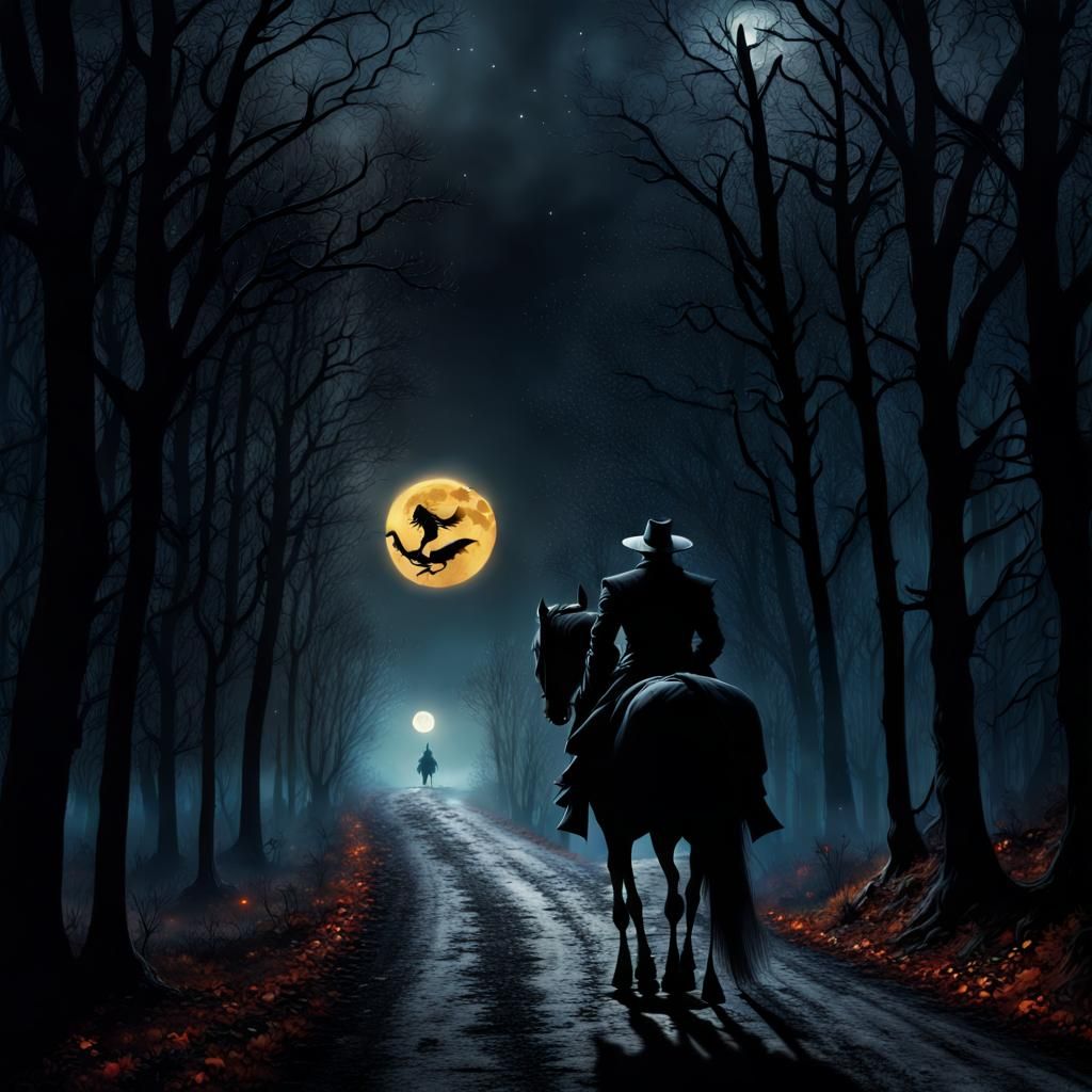 Dramatic Headless Horseman on Halloween Night