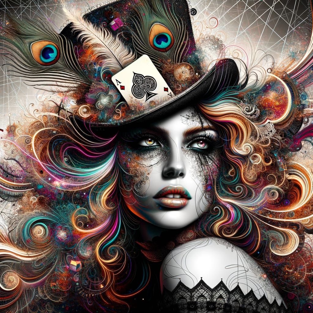 Ethereal Gothic Goddess with Wild Gaze and Whimsical Attire