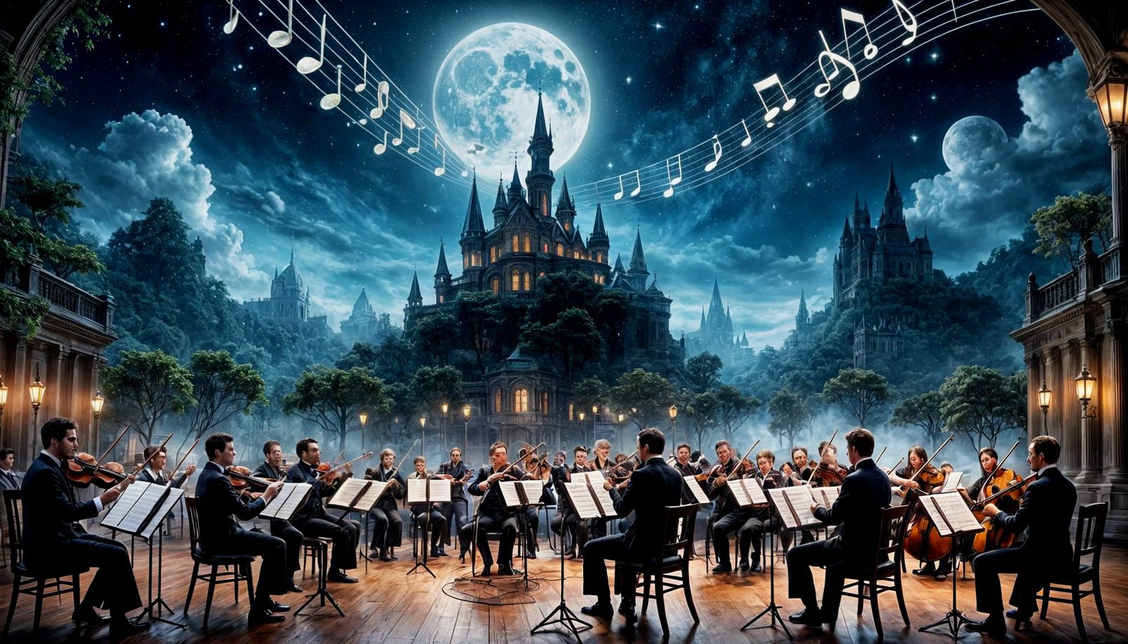 Romantic Victorian Era Concert Under Starry Moonlight