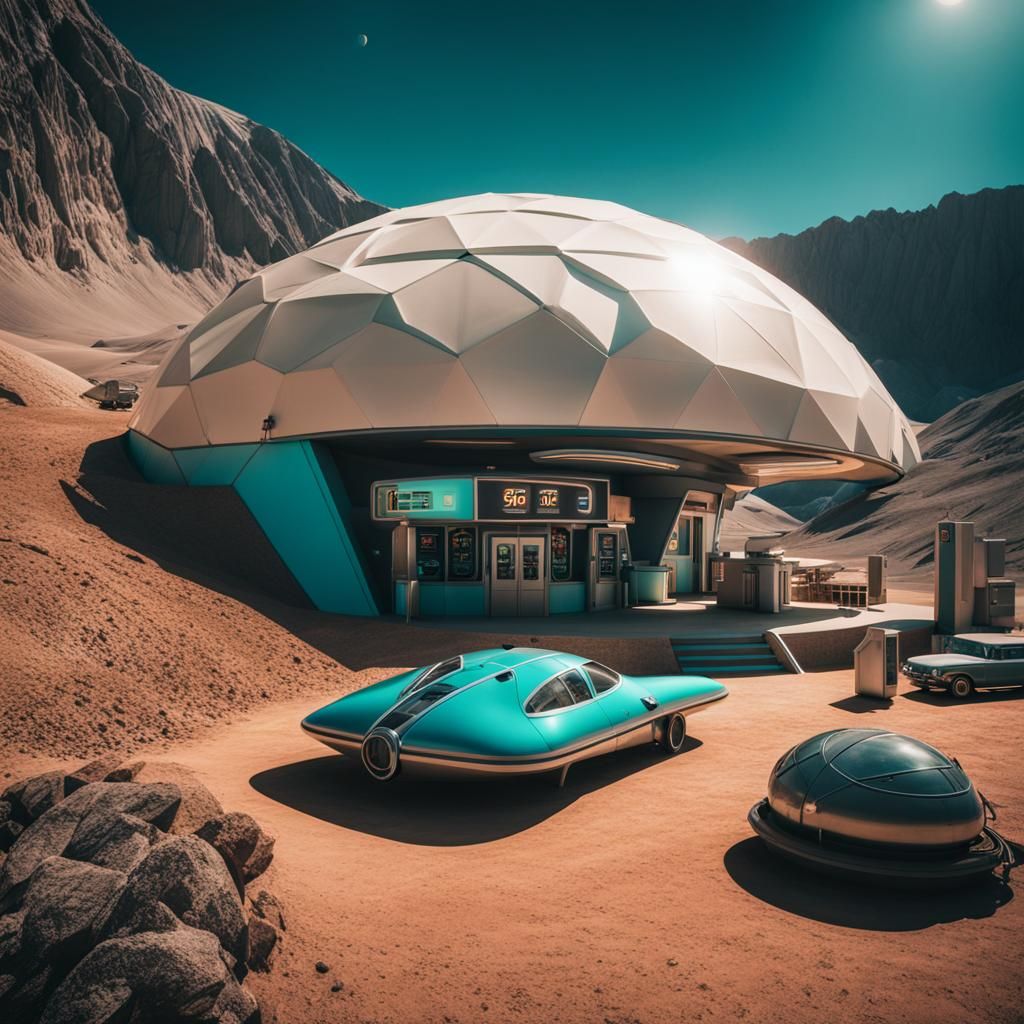 Futuristic Alien Gas Station in Geodesic Dome