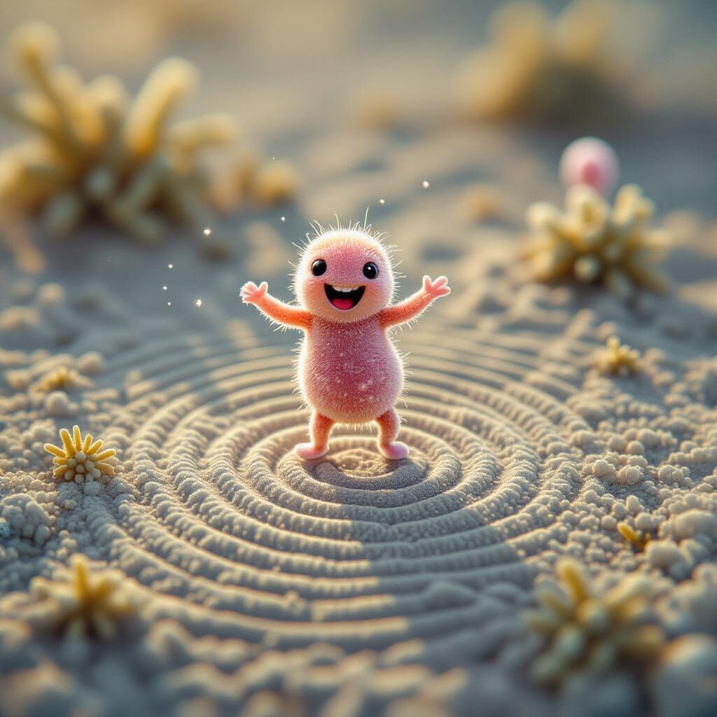 cheerful microorganism dancin' on a fingerprint