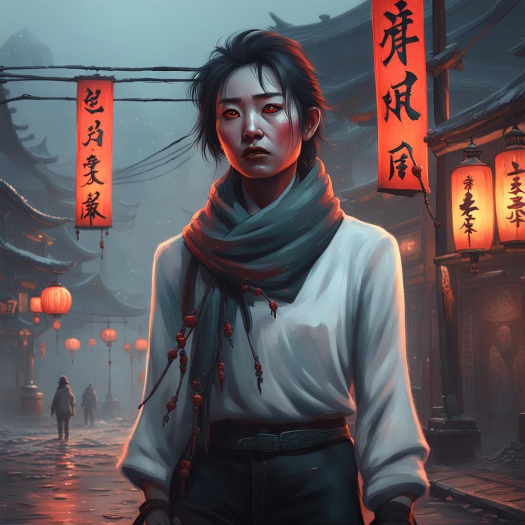 Chinese Vampire in Eerie Mist: Digital Concept Art