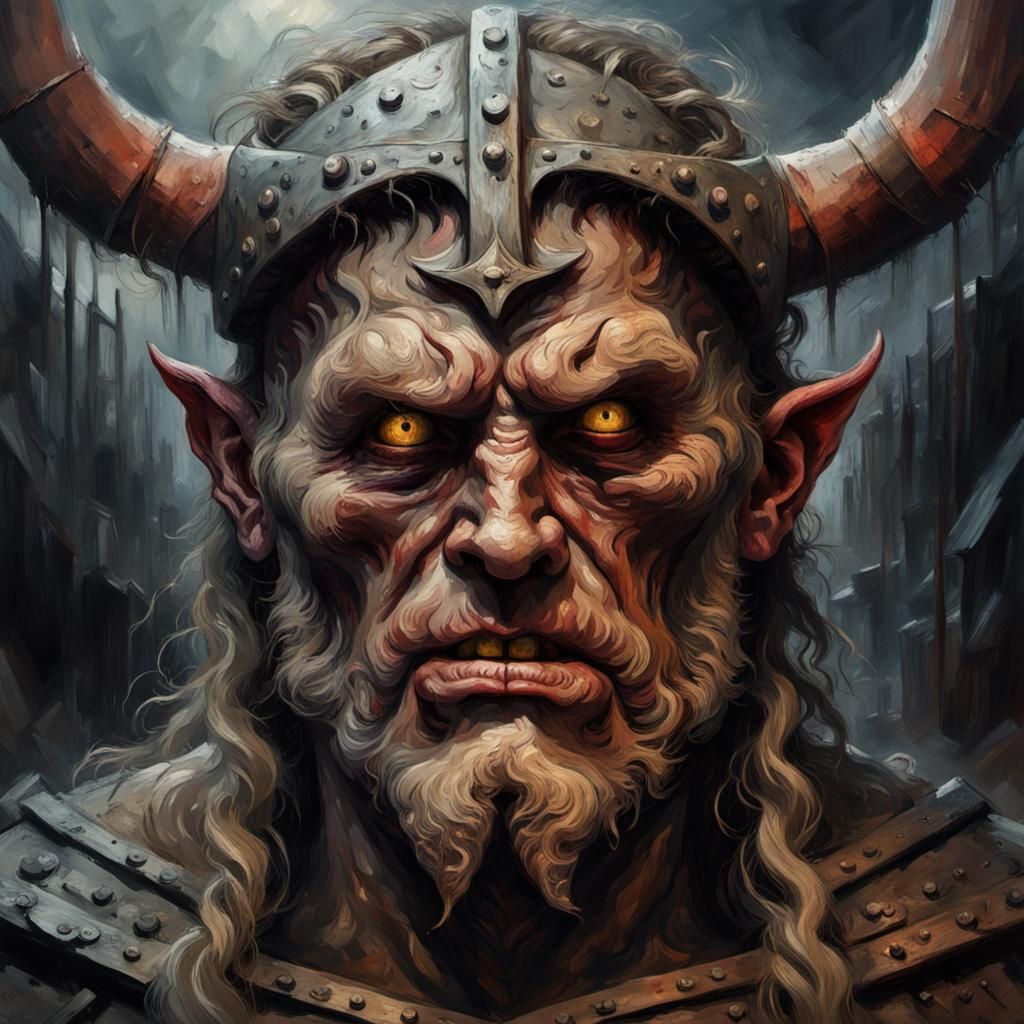 Grotesque Viking Face in Gothic Impressionist Style