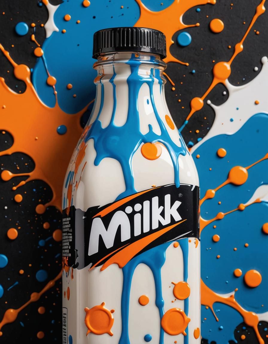 Pop Art Milk Bottle with Ink Splatters