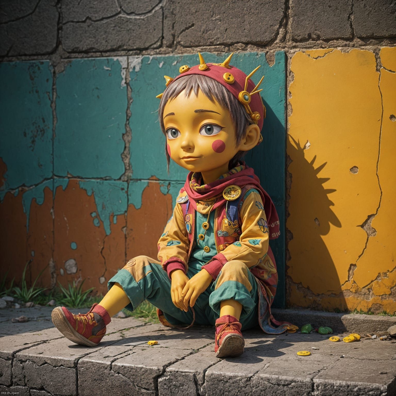 Sad Anime-Inspired Puppet Confronts a Blank Wall