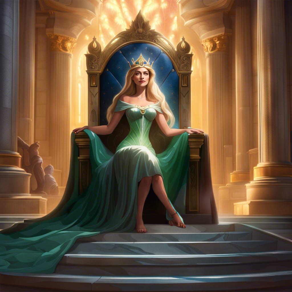 Goddess Aurora in Dark Fantasy Throne Room