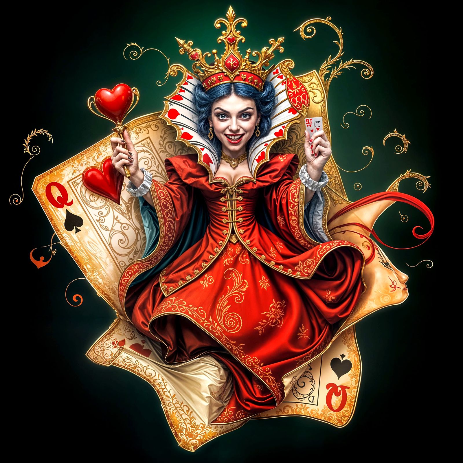 Surreal Queen of Hearts in Bill Mayer Style